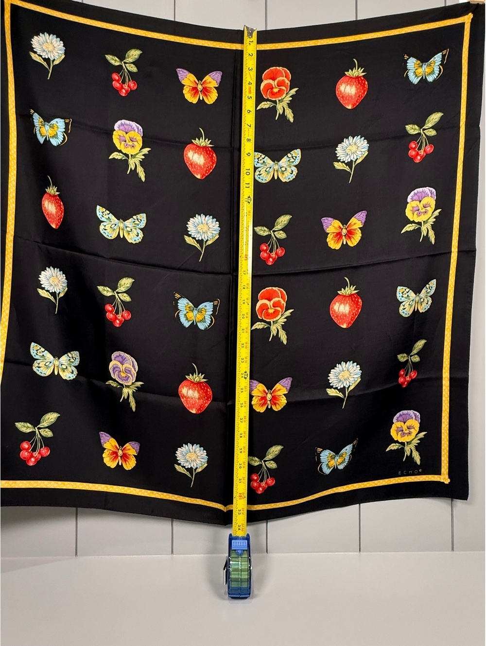 Vintage Echo Black Floral 100% Silk Scarf old money luxury - Picture 4 of 5